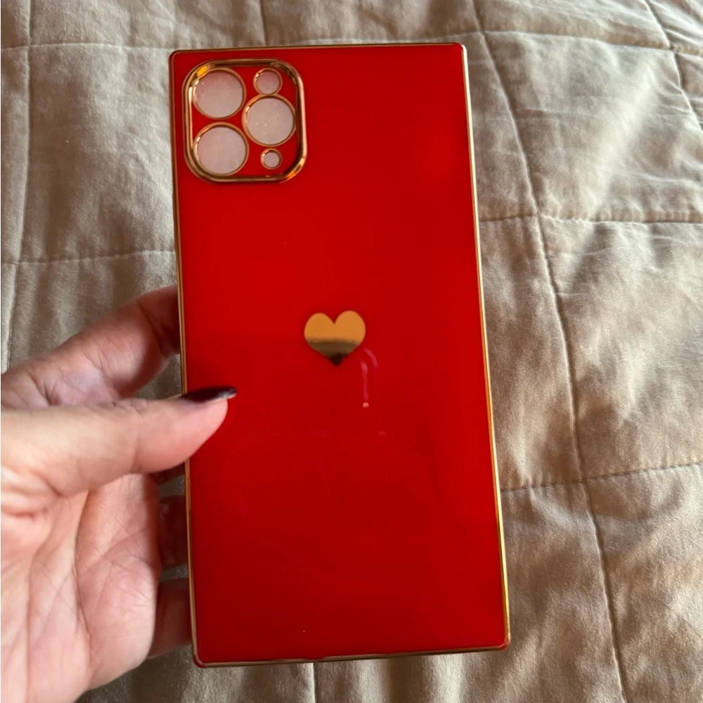 Red with gold heart 11 pro max phone case